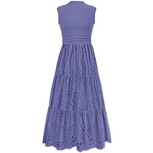 PRETTYGARDEN Summer Dresses for Women 2026 Casual Eyelet Sleeveless Wedding Guest Maxi Dress Tank Top Sundress with Pockets (XL, Dark Blue)