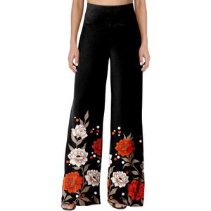 JZC Women's Palazzo Lounge Pants Stretchy Wide Leg Casual Pants Comfy High Waist Flowy Trousers Floral Print 2XL