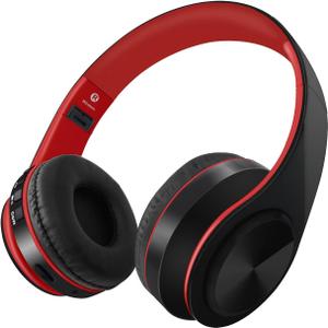 SUMEE Waterproof Over-Ear Headphones, V5.0 HD Stereo Sound Sports Wireless Over-Ear Headphones with Mic, Passive Noise Cancelling Headsets, 9 Hours Battery for Gym Running Workout Men, Women-Red