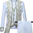 CAMDOM Mens Victorian Costume Suit Party Fancy Dress Coats and Jackets Medieval Prince Palace Stage Cosplay Outfit Set (3X-Large, White)