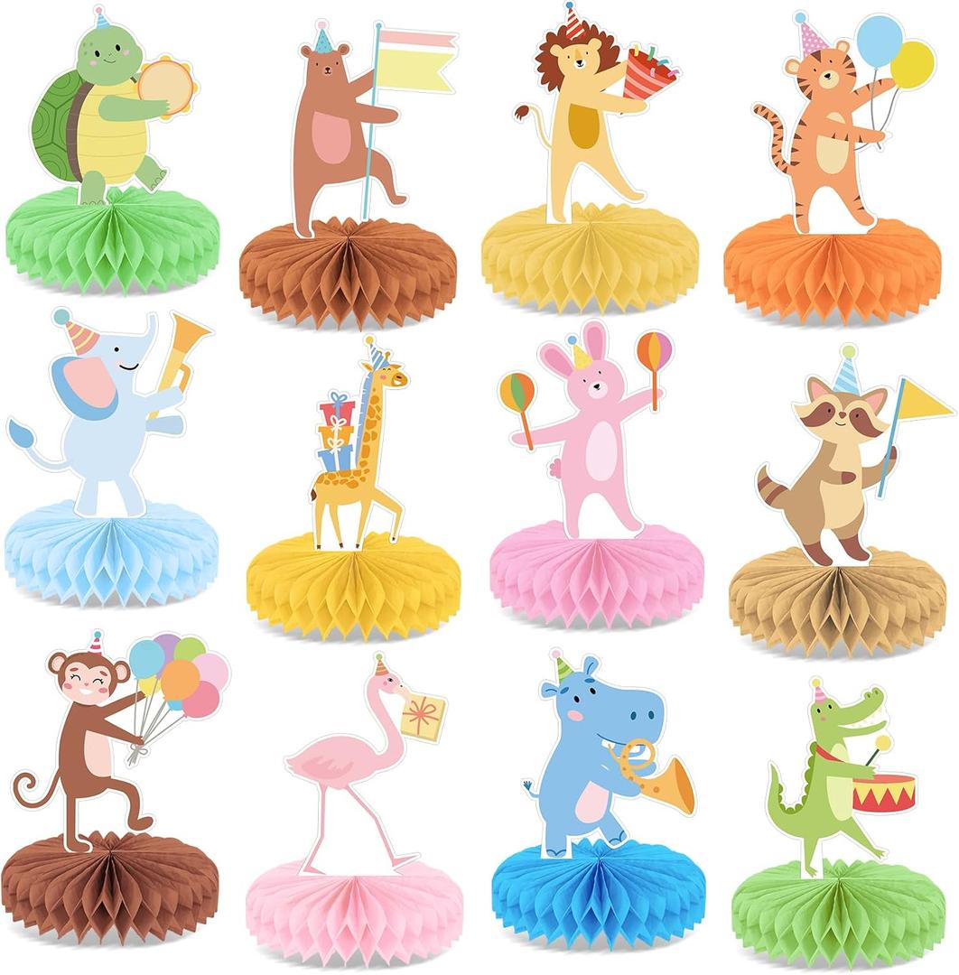 12 PCS Animal Parade Party Honeycomb Centerpieces Safari Party Table Decorations 3D Animal Parade Table Centerpieces for Boys Girls Zoo Safari Jungle Theme Birthday Parties Baby Shower Home Decor