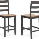 Signature Design by Ashley Gesthaven Solid Wood Frame Counter Height Barstool, Set of 2, Natural/Brown (Light Brown & Dark Brown)