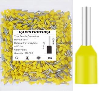haisstronica 1000PCS Wire Ferrules Connectors, Yellow AWG16 Wire End Ferrule Terminals, Crimp Pin Cord End Terminals