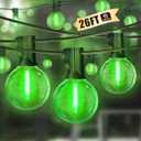 LAMPHOME Green LED Outdoor String Lights, 26FT Patio Lights with 12+1 Shatterproof Edison Bulbs, UL Waterproof Connectable Dimmable Hanging Lights for Backyard Porch Garden Deck Balcony Decor