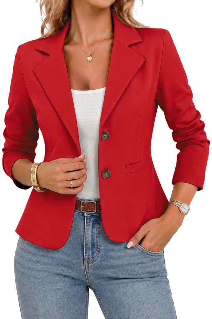 ELLEVEN Stretch Knit Blazers for Women Business Casual
Lightweight Slim Fit Open Front Jackets, Long Sleeve Business Casual Outfits for Women, Work Office Suit with Pockets XS