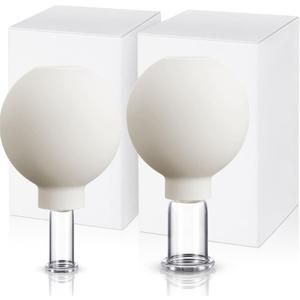 Nuanchu 2 Pieces Facial Cupping Set, Glass Cupping Cups Glass Silicone Cups Vacuum Suction for Face Skin Back Shoulder Muscle(1 Inch and 0.4 Inch Diameter,White)