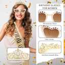 Gold Birthday Crown and Sash & Glasses Set for Women - BIRTHDAY QUEEN Sash and Tiara for Women, Happy Birthday Decorations Adult Woman Girls Party Favors Accessories