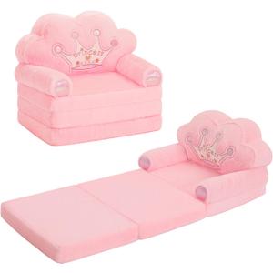 MOONBEEKI Toddler Chair ComfyFoldable Princess Kids Couch for Girl, Toddler Recliners for Kids Over 18 Months, Baby Furniture for Bedroom and PlayroomPink