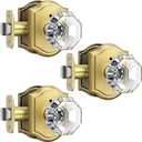 3 Pack Glass Door Knob, Octagon Shaped Crystal Door Knobs with Lock, Satin Brass Door Knobs Interior Glass