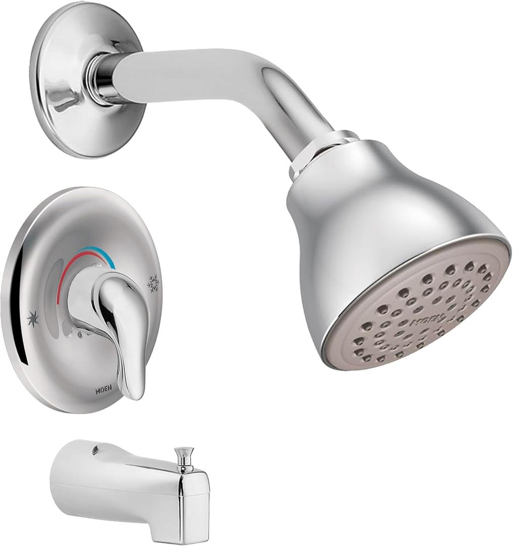 Moen Chateau Chrome Posi-Temp Bathtub Trim Kit with Shower Head, Lever Handle, and Tub Spout, Valve Required, TL183EP (.5)
