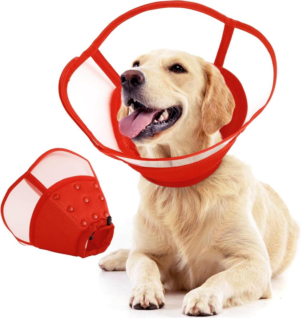 Allroaring Dog Cone Collar After Surgery, Soft Dog Cones for Large Dogs, Breathable Pet Elizabethan Collar Dogs Recovery Cone to Stop Licking Protective Wound Lightweight E-Collar, Red XL (X-Large (Neck Girth: 16.5" - 21.6"))