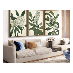 Large Framed Canvas Wall Art - Natural Float Framed White Flowers Green Leaves Pictures Decor Simple Botanical Plants Artwork for Living Room Bedroom Kitchen Home Office Decoration 48" X 24" Set of 3
