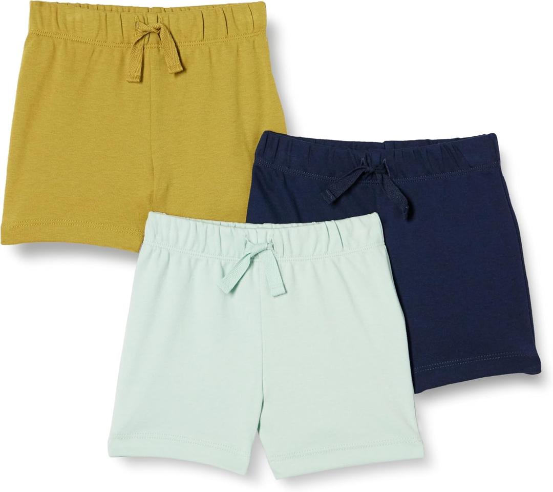 Amazon Essentials Unisex Toddlers and Babies' Cotton Pull-On Shorts (6-9 Months, Olive/Pale Mint Green/Navy)