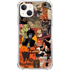 Halloween Spooky Phone Case for iPhone 15 Plus, Halloween Creepy Collage Cover for Teens Women Men, Soft TPU Shockproof Case for iPhone 15 Plus
