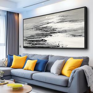 XIGUANGART Framed Canvas Wall Art-Large Wall Decor for Living Room Black and White Minimalist Abstract Pictures Nature Ocean Skyline Sunset Artwork Modern Painting For Bedroom Office Home Decorations