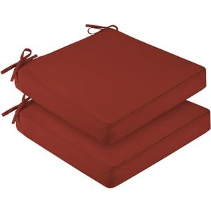 downluxe Waterproof Outdoor Chair Cushions Set of 2, 19" x 19" x 3" Patio Chair Cushion with Non-Slip Ties & Handle, Square Outdoor Cushion for Patio Furniture with Removable Cover, Orange