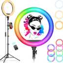 Kaiess 10.2" Selfie Ring Light with 65" Adjustable Tripod Stand & Phone Holder for Live Stream/Makeup, Upgraded Dimmable LED Ringlight for Tiktok/YouTube/Zoom Meeting/Photography (RGB)