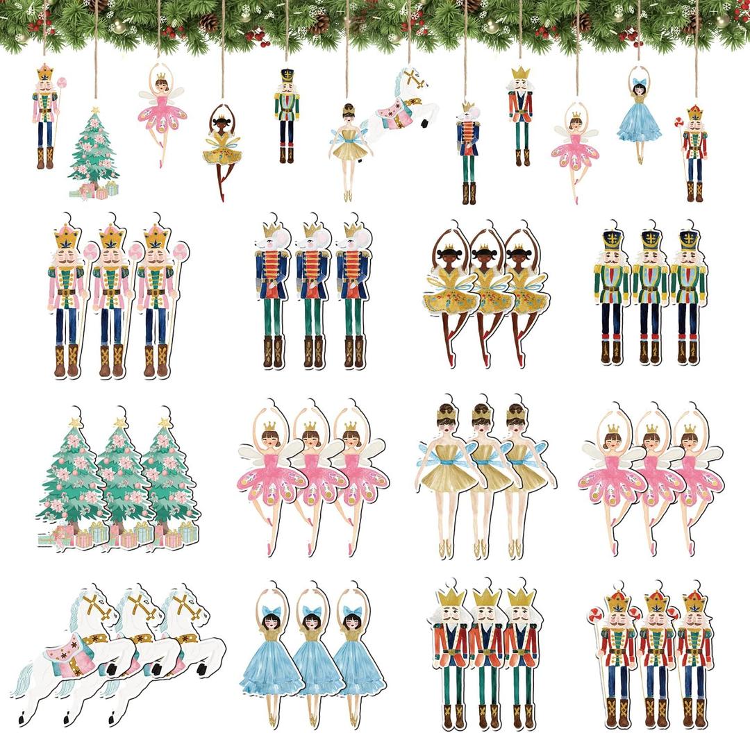 Horaldaily Christmas 36 Pcs Wooden Party Hanging Ornaments, The Nutcracker Hanging Decor for Christmas Xmas Winter Holiday Party Decorations