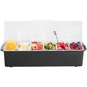 VEVOR Chilled Condiment Server, 6 Compartment Ice Cooled Condiment Serving Container, Chilled Garnish Tray Bar Caddy with Lid, for Bartending & Serving Taco, Salad, Fruit, Home & Restaurant Supplies