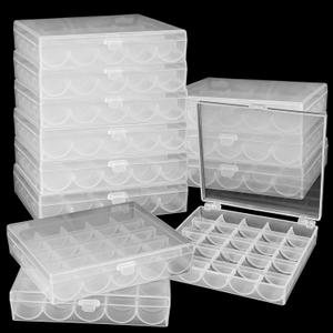 LOYORTY 12PCS Plastic Empty Bobbin Storage Case, 25 Slots Bobbin Case Holder, Transparent Bobbin Organizer Storage Box, Bobbins Spools Case for Sewing Machine