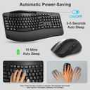 Wireless Keyboard and Mouse Combo, 2.4G Full Size Wave Keys Ergonomic Keyboard with Wrist Rest, Phone Holder, 3-Level DPI Wireless Silent Mouse with 6-Buttons, for Windows, Mac OS, Laptop, PC (Black)
