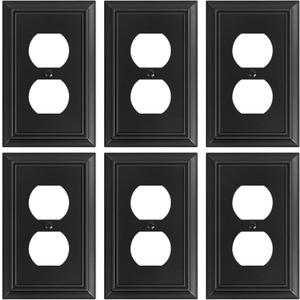 6-Pack Duplex Outlet Cover Plate, Decorative Matte Black Switch Plates and Outlet Covers, Natural Bamboo Fiber Wall Plates for Electrical Outlets, 1 Gang Receptacle Cover, Corrosion Resistant
