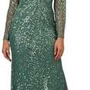 Adrianna Papell Women's Long Sleeve Bead Long Dress, 10