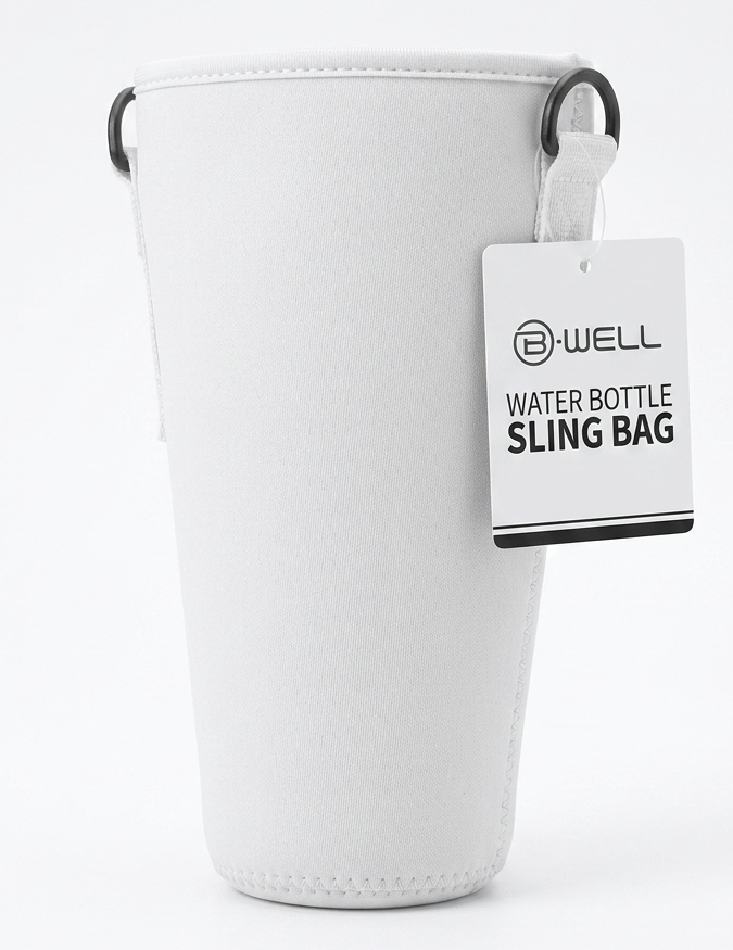 B•WELL Water Bottle Sling Bag with Adjustable Strap. White