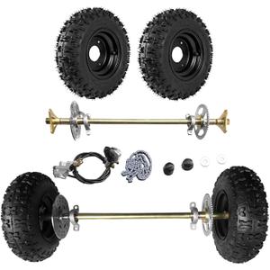 6" Go Kart Axle Kit, 740MM Rear Axle Kit with 2 Wheels, Tires, Rim, Brake Assembly and T8F Chain, DIY Live Axle Kit for Go Kart, Quads, Trike, Drift Bikes (Missing axle rod)
