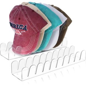 Acrylic Hat Organizer - Hat Stand for Baseball Caps, 2 Pack No Install Clear Hat Holder for 18 Baseball Caps, Perfect for Bedroom, Closet, Dresser, and Office Display