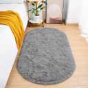 Goideal Fluffy Bedroom Rug, Small Oval Area Rugs, Gray Shag Bedside Carpet for Kids Room Nursery Dorm Cute Fuzzy Indoor Decor for Boy and Girl, 2.6 x 5.3 Feet (Grey)