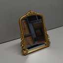 Vintage Vanity Makeup Desk Makeup Mirror Antique Gold Tabletop Mirror 11.8" x 9.6" Arch Table Mirror with Stand Vintage Room Decor for Living Room, Bedroom Dresser, Desktop
