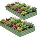 G GOOD GAIN 2Pcs Galvanized Raised Garden Bed 8x4x1ft for Herbs, OliveGreen | Metal Planter Box Outdoor, Rectangular Raised Bed, 12inch Tall, with Gloves, Tools, for Vegetables, Fruits, Flowers