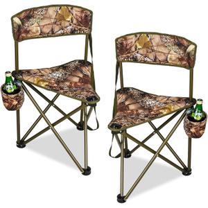 2 Pack Camo Hunting Chairs, Folding Tripod Camping Chair with Backrests, Portable Lightweight for Blinds, Fishing, Hiking, Golf Watching