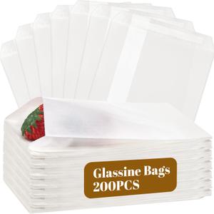 FunooFuno 200 Pcs Glassine Bags, 2.8" x 5" Self Adhesive Glassine Envelopes Wax Paper Bags for Wedding Confetti Bag, Party Favors, Flowers, Seeds, Cookies Sandwich, Candles, Soap & Handmade Crafts