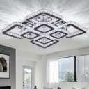 FRIXCHUR 20Crystal Chandelier Square Led Crystal Flush Mount Ceiling Light 8 Lights Modern Crystal Ceiling Pendant Light Led Crystal Chandelier for Living Room Bedroom Cool White 6500K