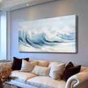 Belmrxne Coastal Wall Art Blue and White Wall Decor Ocean Canvas Painting Wave Textured Artwork Modern Aesthetic Wall Painting for Living Room Bedroom Office 29x58 Inches