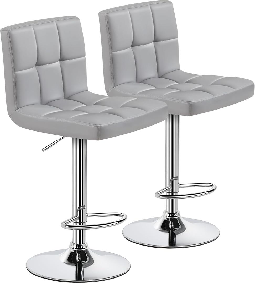 Yaheetech Bar Stools Set of 2, PU Leather Adjustable Barstools, Modern Counter Stools with Back and Footrest, Counter Height Barstools for Bar, Kitchen, Dining Room, Light Gray (Set of 2, Light Grey)