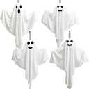 4 Pack Halloween Hanging Ghosts, 27.5" Cute Flying Ghost Decorations for Front Yard Patio Lawn Garden Party Dcor and Holiday Decorations