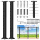 CKE 2 Pack 36" Level Drilled Cable Railing Post, Black Cable Railing Post(Post 35"x2"x2") for Deck Railing, Stainless Steel Flat Top Surface Level Line Post with Cable Grommet for Indoor Outdoor, LP02