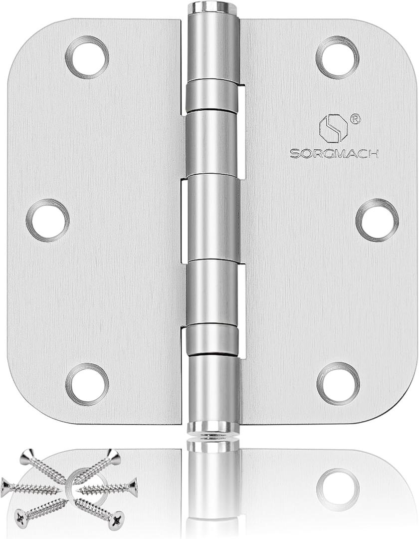304 Stainless Steel 3.5 Inch Door Hinges Brushed Satin Nickel Interior Hinges 5/8" Radius Corners 3.5'' Ball Bearing Door Hinges- 3 Pack