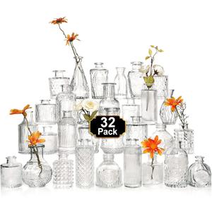 Arme Glass Bud Vase Set of 32 PcsSmall Glass Vases for FlowersClear Bud Vases in BulkVintage Vases for CenterpiecesSmall Glass Bud Vase for Rustic Wedding DecorationsHome Table Flower Dcor