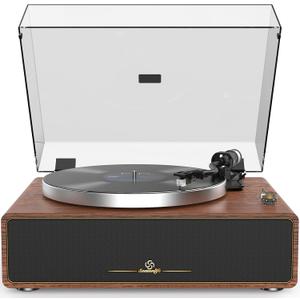 Turntable Record Player with Built-in Speakers, Vinyl Record Player Support Bluetooth Playback Auto Stop 33&45 RPM Speed RCA Line Out AUX in All-in-one Belt-Drive Turntable for Vinyl Records