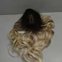 Honygebia Wavy Blonde Wig with Bangs - Ombre Curtain Bang Wigs for Women, Long Wave Ash Blond Dark Roots Hair, Synthetic Heat Resistant Natural Cute Wig for Halloween/Christmas/Cosplay/Costume/Party