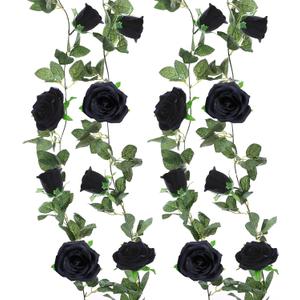 Felice Arts 2 Pack Black Artificial Flower Garland Each 6.5FT Fake Rose Vine Hanging Rose Garland for Thanksgiving Day Wedding Flowers Xmas Table Centerpiece Arrangement Mirror Decor