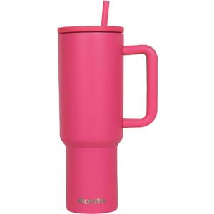 40oz Insulated Stainless Steel Tumbler | Double Wall Reusable Water Bottle with Handle & Straw Lid | Travel Coffee Mug for Coffee, Tea, Cold Drinks (Pink)