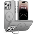 Magnetic Case for iPhone 14 Pro with Kickstand, Compatible with Magsafe, Built-in Camera Stash Stand, Military Protection, Skin Feeling Phone Case for iPhone 14 Pro, Titanium Gray
