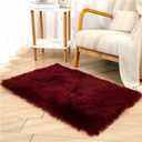 Faux Sheepskin Fur Fuzzy Furry Rug, 2x3 Ft Rectangle Small Burgundy Furry Rugs, Bedside Fluffy Area Rug Fur Rugs for Bedroom, Living Room, Dorm Room, Photography