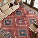 Area Rug 8x10 Rug Machine Washable Non-Slip Low Pile Print Pattern Western Rug for Living Room Bedroom Entryway Tribal Series -Red/Orange