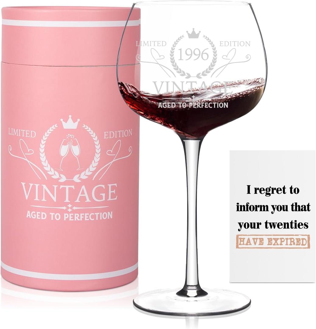30TH Birthday Gifts for Women, Vintage 1996 Engraved 30th Wine Glass for Her, 30 Year Old Birthday Decorations Gifts for Women, Bday Gift Idea for Woman Friends Mom Daughter Sister - Turning 30
